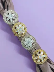 FEMMIBELLA Set Of 4 Gold-Plated Cubic Zirconia-Studded Adjustable Finger Rings