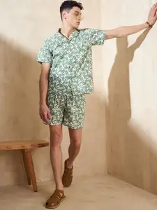DENNISON Floral Printed Pure Cotton Shirt With Shorts