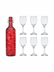 1ST TIME Red & Transparent 7 Pieces Water Bottle With Glass