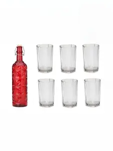 1ST TIME Red & Transparent 7 Pieces Bottle & Glasses Set
