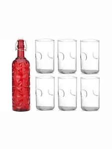 1ST TIME Red & Transparent 7 Piece Water Bottle With Glass