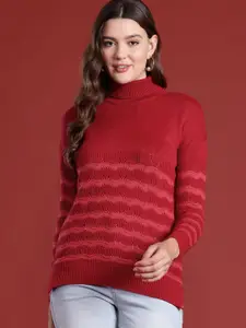 all about you Acrylic Open Knit Striped Pullover