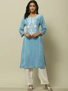 Rangriti Notch Neck Ethnic Motifs Yoke Design Thread Work Kurta