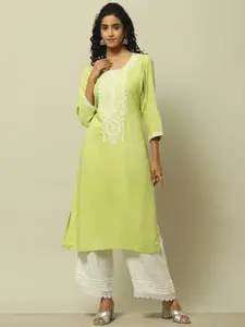 Rangriti Embroidered Round Neck Straight Kurta