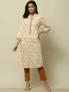 Rangriti Geometric Printed Mandarin Collar Straight Kurta