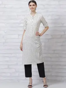 Rangriti Geometric Printed Mandarin Collar Roll-Up Sleeves Straight Kurta