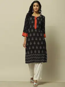 Rangriti Ethnic Motifs Printed Round Neck Straight Kurta