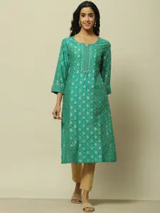 Rangriti Ethnic Motifs Embroidered Notch Neck Straight Kurta