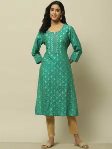 Rangriti Ethnic Motifs Printed Notch Neck Straight Kurta