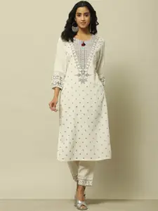 Rangriti Geometric Embroidered Round Neck Straight Kurta