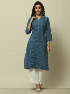 Rangriti Striped Mandarin Collar Cotton Straight Kurta