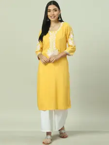 Rangriti Yoke Design Thread Work Pathani Straight Kurta
