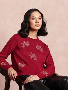 all about you Embroidered Acrylic Crop Pullover