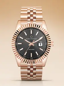 CARLINGTON Men Bracelet Style Straps Analogue Watch Exclusive 8811 Rose Black Gents