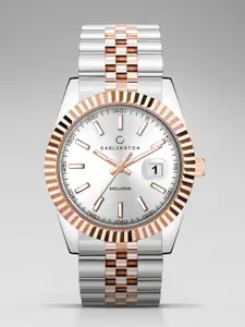 CARLINGTON Men Bracelet Style Straps Analogue Watch Exclusive 8811 Two Tone Silver