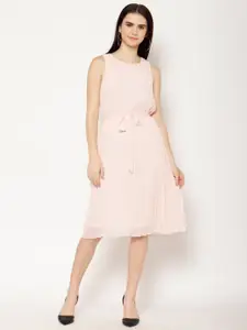 HOUSE OF KKARMA Round Neck Gathered or Pleated Georgette Fit & Flare Dress