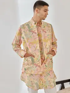 QB MEN Men Floral Printed Regular Pure Silk Kurta with Pyjamas