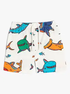 Koton Boys Conversational Printed Pure Cotton Mid-Rise Shorts
