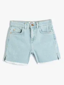 Koton Girls Mid-Rise Pure Cotton Denim Shorts