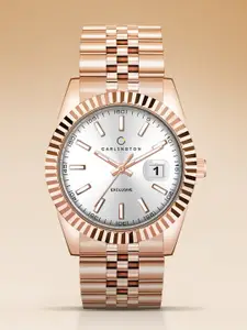 CARLINGTON Men Bracelet Style Straps Analogue Watch Exclusive 8811 Rose White Gents