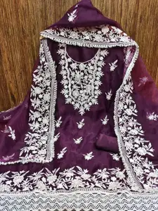 Peachmode Embroidered Organza Unstitched Dress Material