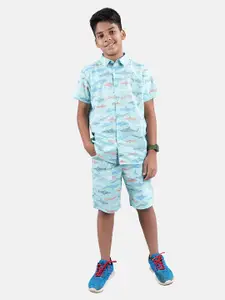 KiddoPanti Boys Printed Shirt with Shorts