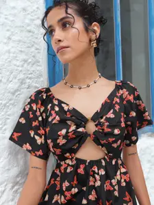 DressBerry Print Cut-Out Dress