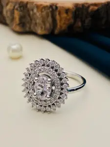 Anouk Silver-Plated White American Diamond Studded Finger Ring