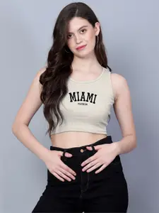 Fashion And Youth Typography Printed Cotton Fitted Crop Top