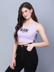 Fashion And Youth Typography Printed Sleeveless Fitted Crop Top