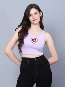 Fashion And Youth Heart Shape Printed Cotton Fitted Crop Top