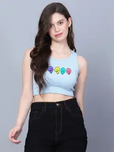 Fashion And Youth Smile Printed Cotton Fitted Crop Top