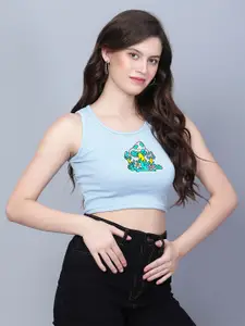 Fashion And Youth Graphic Printed Sleeveless Fitted Crop Top