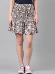 Kotty Grey Floral Printed A-line Skirt
