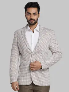 Park Avenue Checked Notched Lapel Long Sleeves Slim Fit Single Breasted Blazer