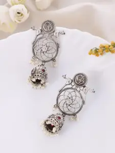 DASTOOR Silver-Plated Contemporary Oxidised Jhumkas
