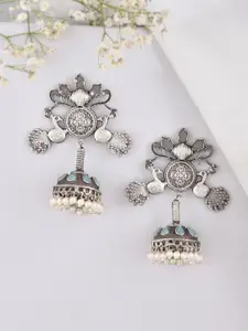 DASTOOR Silver Peacock Shaped Jhumkas Earrings
