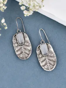 DASTOOR Silver Plated Oxidised Stone Studded Drop Earrings