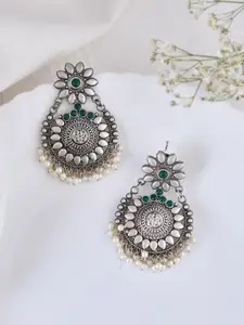 DASTOOR Silver Plated Oxidised Stone Studded Drop Earrings
