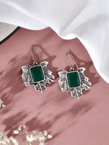 DASTOOR Silver Plated Oxidised Stone Studded Drop Earrings