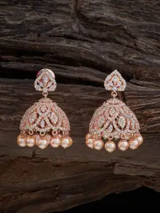 Kushal's Fashion Jewellery Rose Gold-Plated Cubic Zirconia Studded Dome Shaped Jhumkas