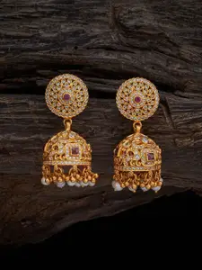 Kushal's Fashion Jewellery Gold Plated Artificial Stones 92.5 Pure Silver Temple Jhumkas