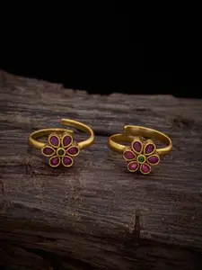 Kushal's Fashion Jewellery Set Of 2 Gold-Plated Stone-Studded Toe Rings