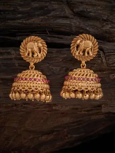 Kushal's Fashion Jewellery Gold-Plated Artificial Stones Studded Jhumkas Earrings