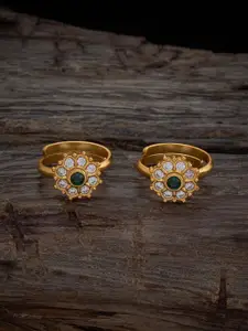 Kushal's Fashion Jewellery Set Of 2 Gold-Plated 92.5 Pure Silver Stone Temple Toe Rings