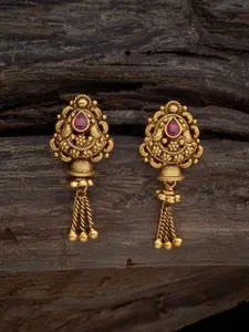 Kushal's Fashion Jewellery Embellished Bridal 92.5 Silver Gold-Plated Ruby- Drop Earrings