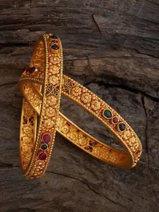 Kushal's Fashion Jewellery Set Of 2 Gold Plated Stones Studded Ethnic Bangles
