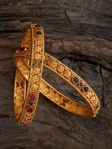 Kushal's Fashion Jewellery Embellished Bridal 92.5 Silver Set Of 2 Stone Ethnic Bangles