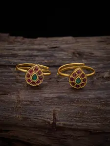 Kushal's Fashion Jewellery Set Of 2 Gold Plated Cubic Zirconia Studded Toe Ring