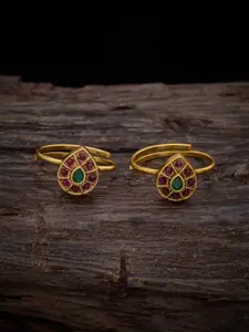 Kushal's Fashion Jewellery Set Of 2 Gold Plated Cubic Zirconia Studded Toe Ring